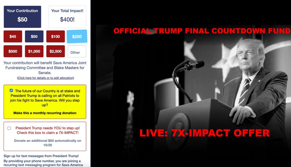 Trump fundraising page 
