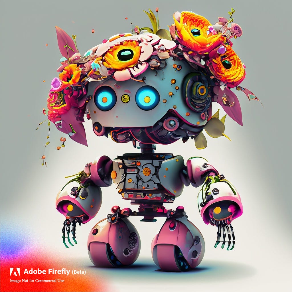 robot with flowers