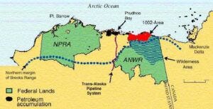 Map showing locations of National Petroleum Reserve and ANWR 1002. Image-USGS