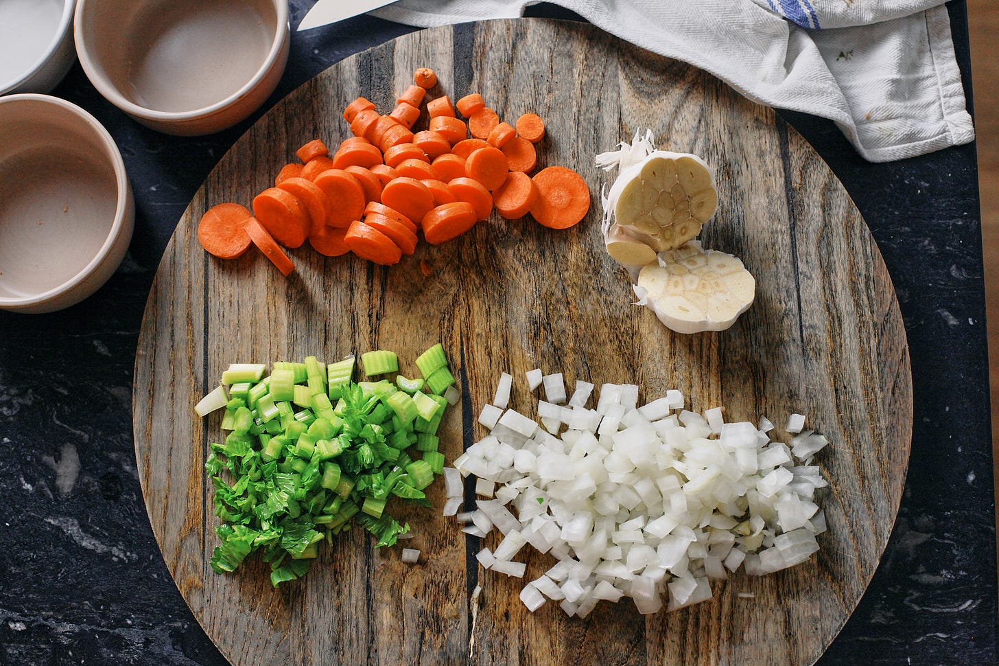 prep: carrots, celery, and garlic