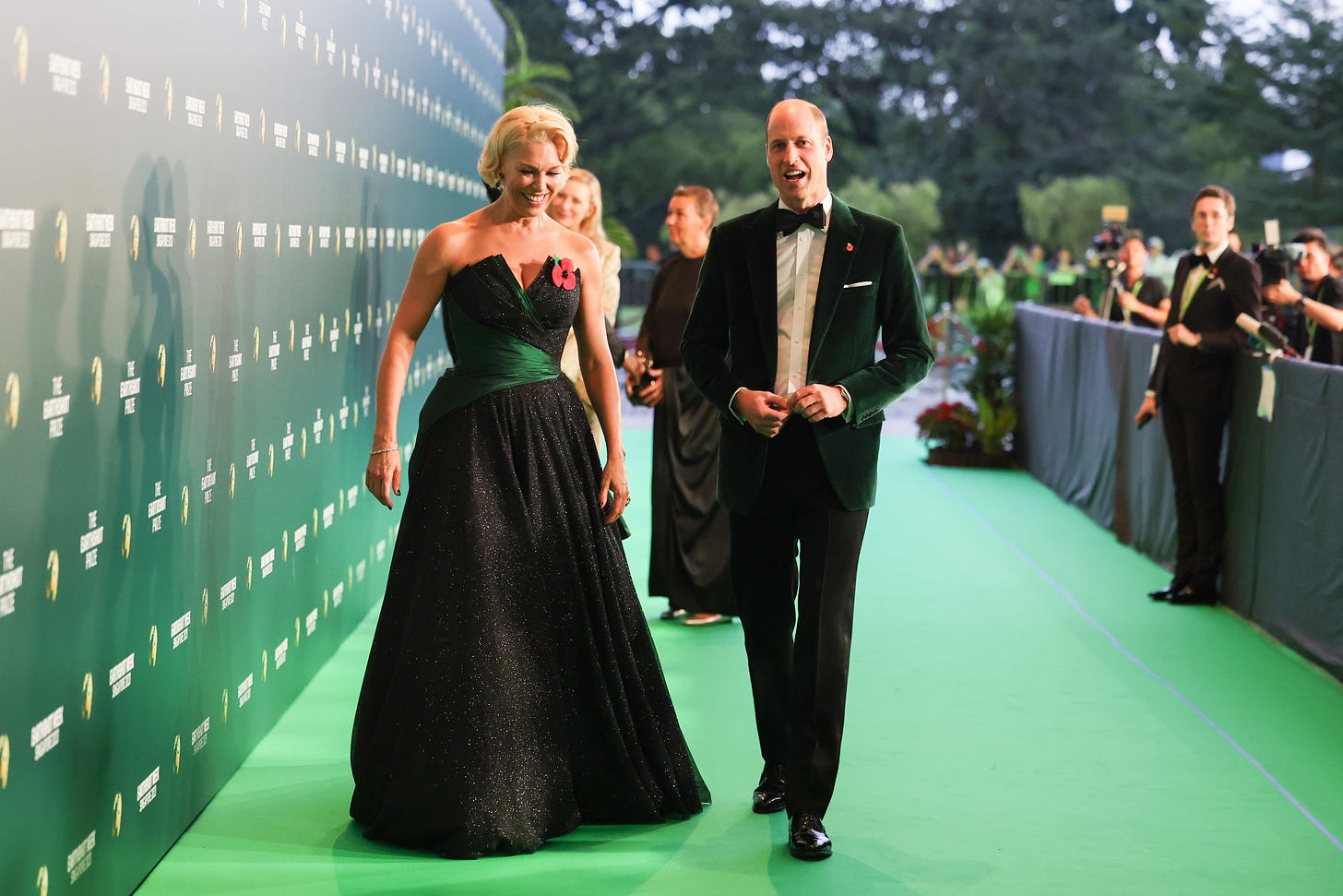 Prince William and Hanna Waddingham walking down the green carpet at Earthshot Awards