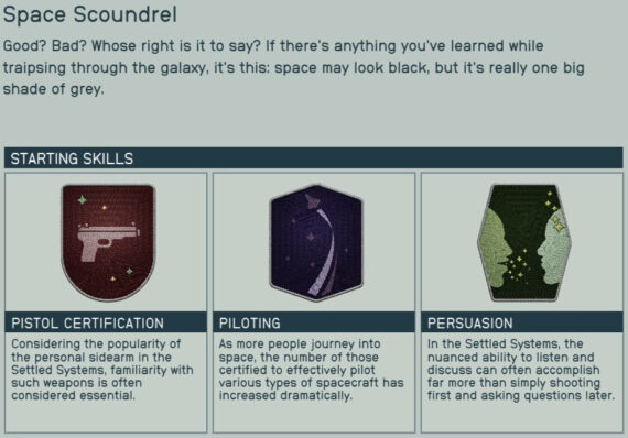 Description of Space Scoundrel from initial character setup in Starfield