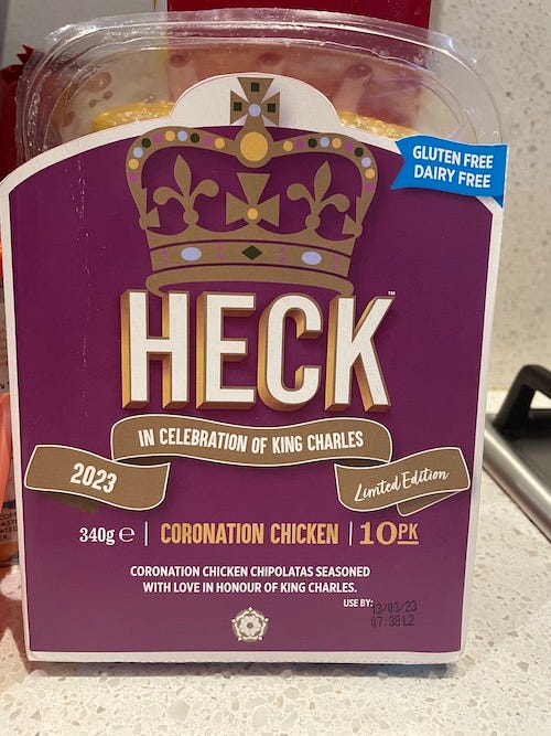 A packet of Heck sausages coronation chicken limited edition