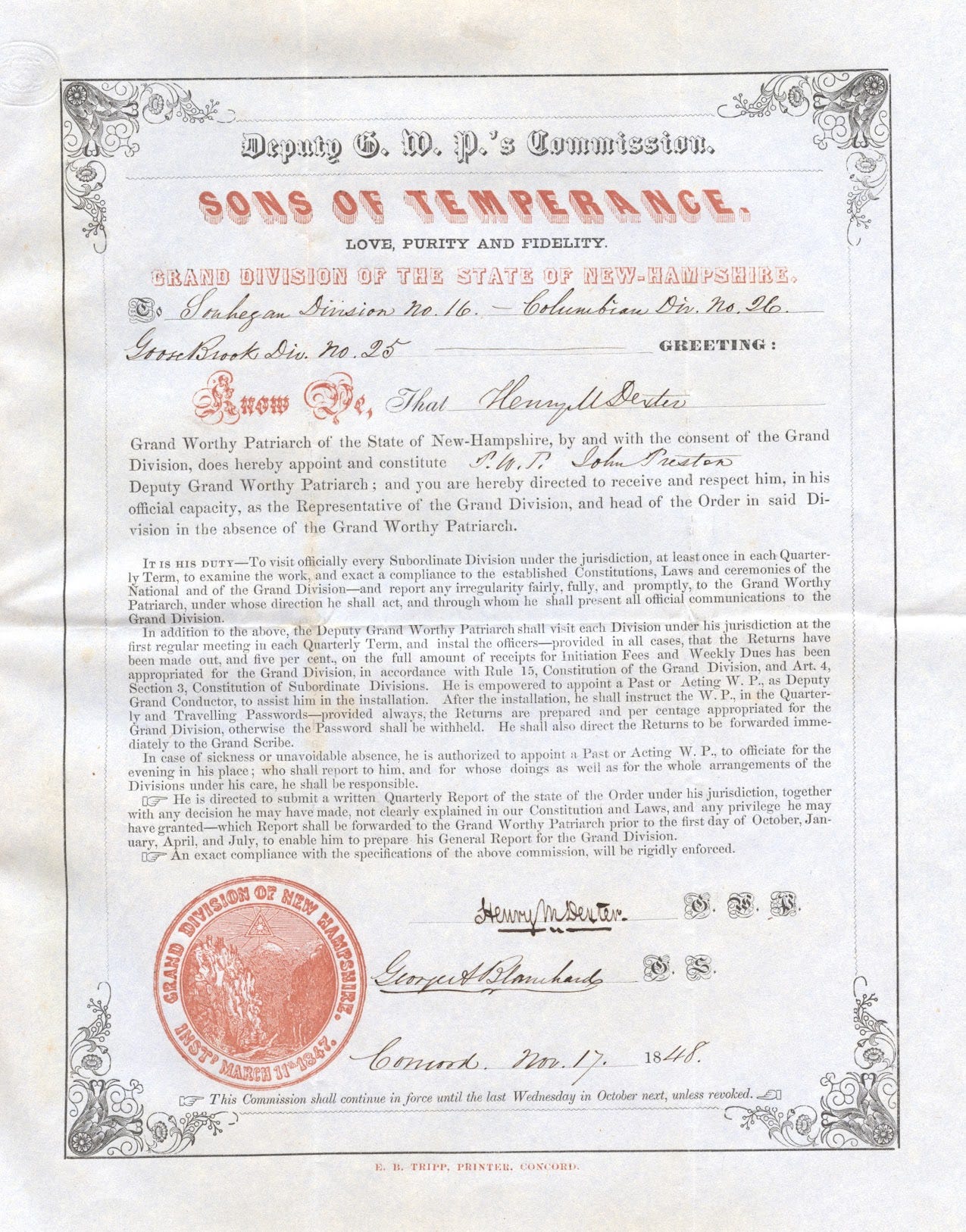 Sons of Temperance document