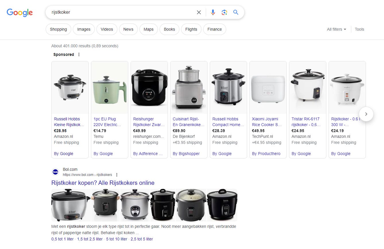 Dutch google search for "Rijstkoker"