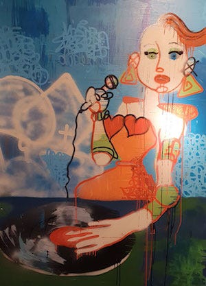 painting hip hop lady by graffiti artist ESA