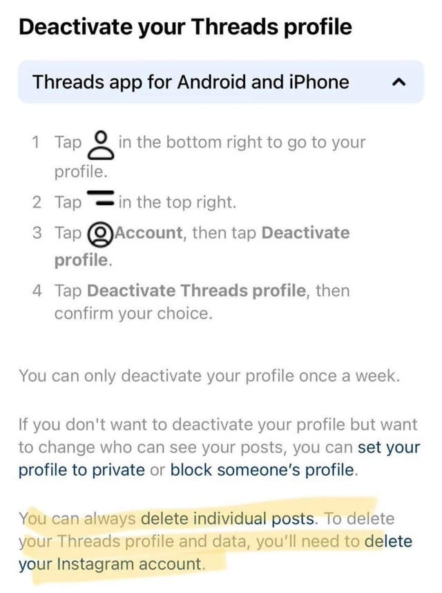 r/assholedesign - So apparently you’ll lose your IG account if you try & delete your Threads account