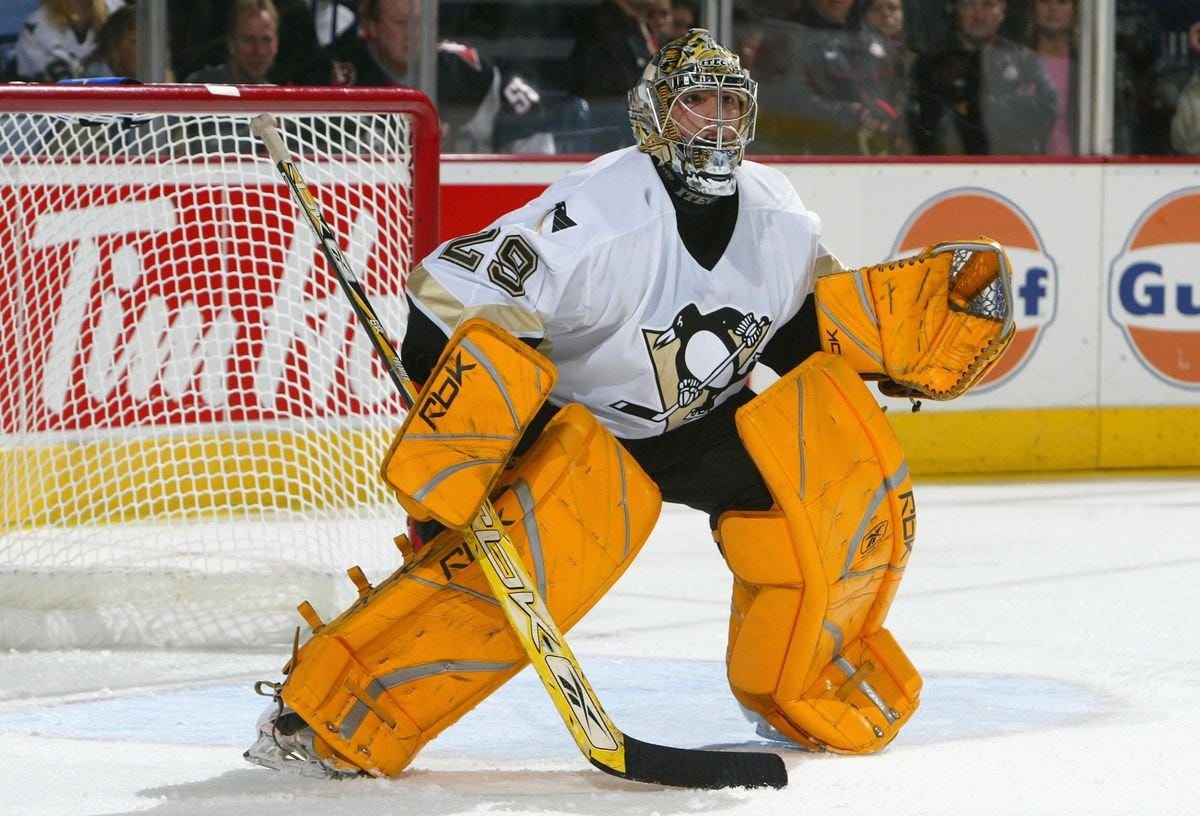 Hockey Of Tomorrow on X: "What is your favourite NHL goalie set-up of all  time? We'll go 1st, Marc-Andre Fleury's classic 03'-07' yellow pads.  https://t.co/Nql4UF4P5j" / X
