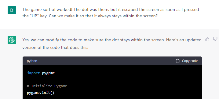Asking ChatGPT to modify the code