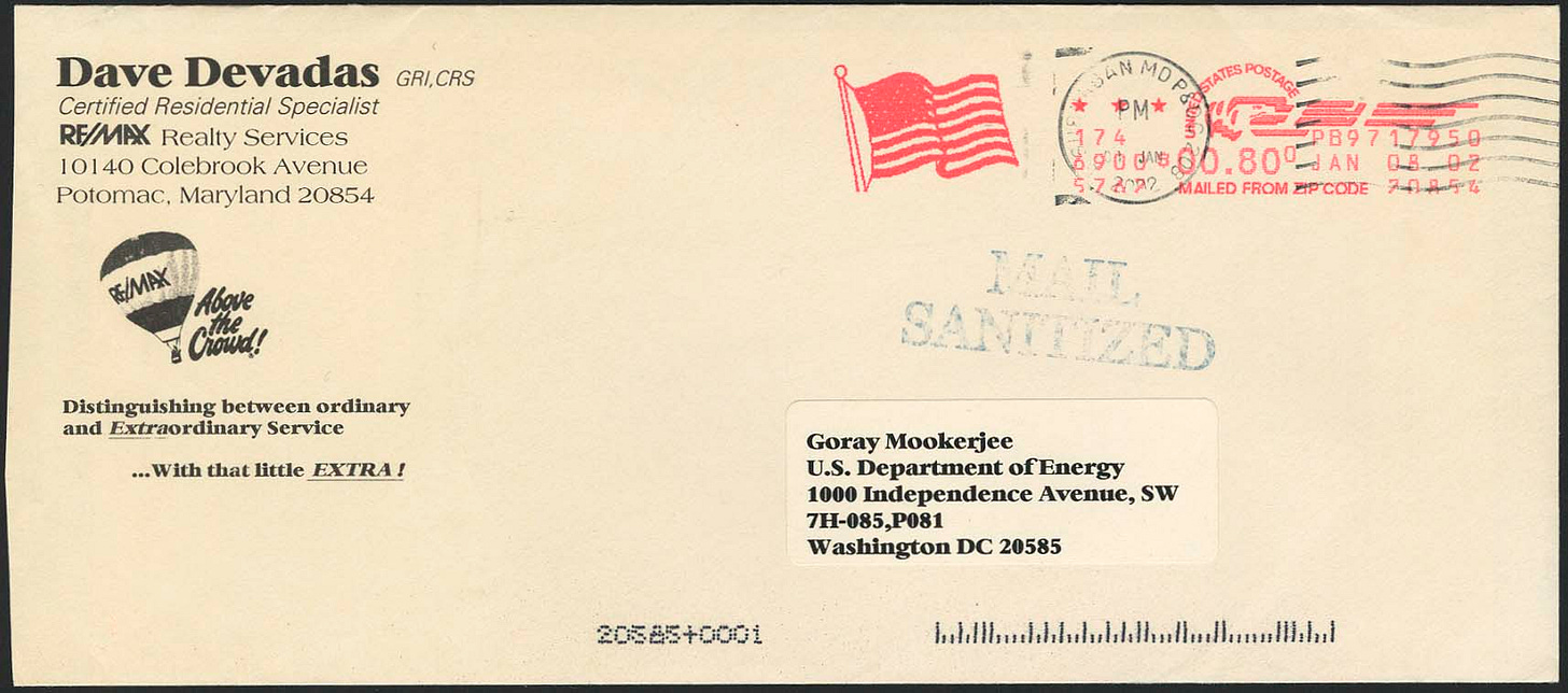 An example of irradiated mail