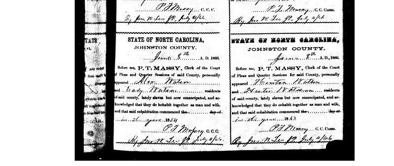 Screenshot of a marriage document titled State of North Carolina.