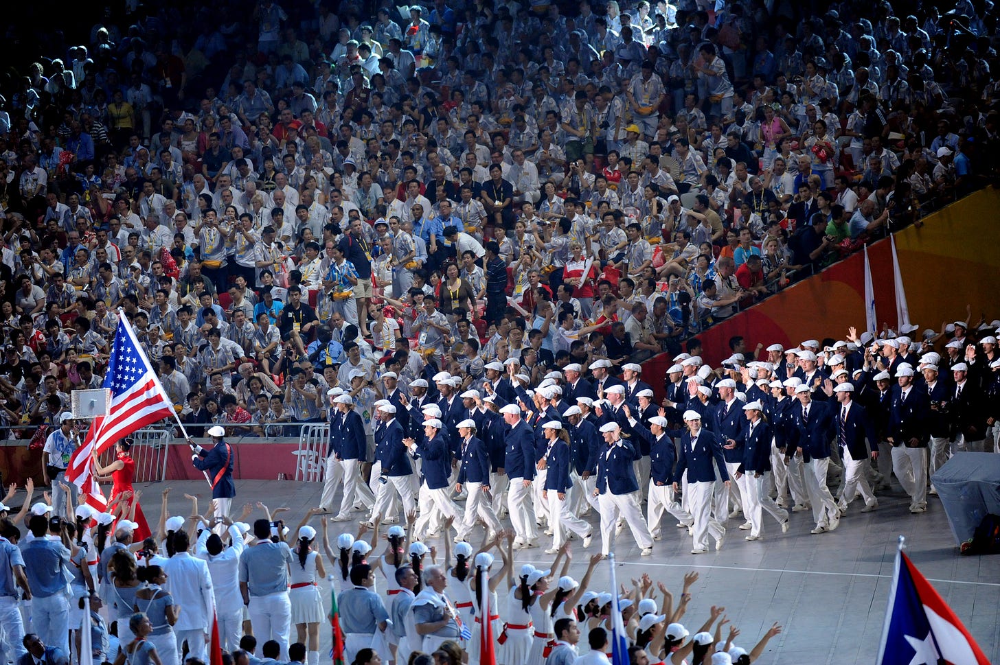 The march of nations featured Olympic athletes from 205 countries, led into  the stadium by Greece,