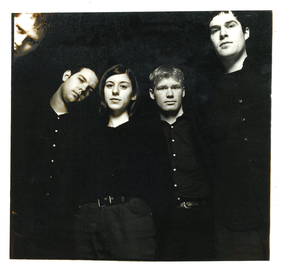 Antarctica poses in 1999 for Chrissy Piper. Black and white photo. Emo. shoegaze. synth.