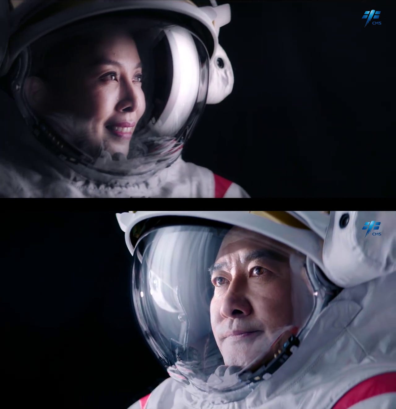 Wang Yaping (王亚平) (Top image) and Zhai Zhigang (翟志刚) (Bottom image) inside the lunar spacesuit.