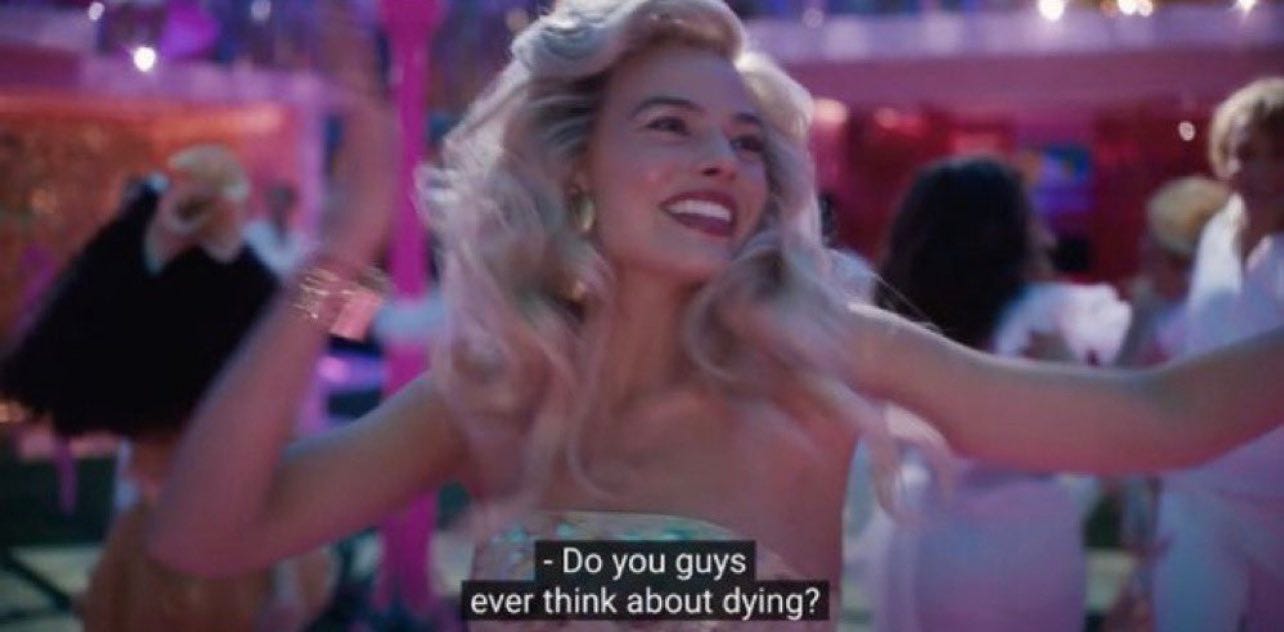 Barbie movie "do you guys ever think about dying?" image