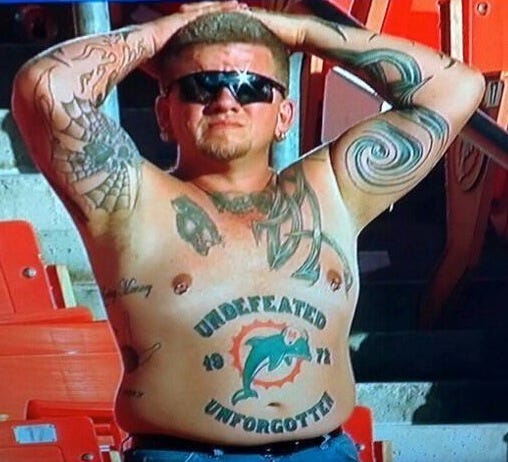 Tatooed Dolphins Fan Is Further Proof Why The 1972 Dolphins Are A Sham –  Joe Montana's Right Arm