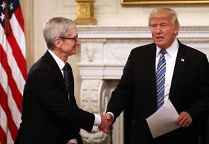 Apple CEO Tim Cook and U.S. President Donald Trump at tech summit in June