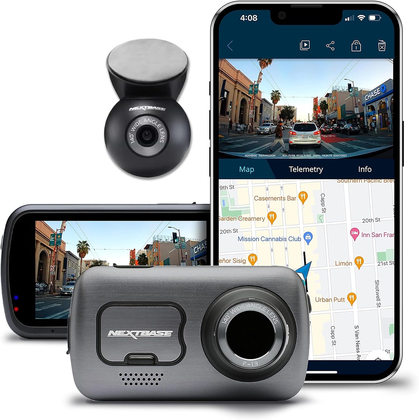 Front-facing dash cam view showing wide 170-degree angle capturing multiple traffic lanes