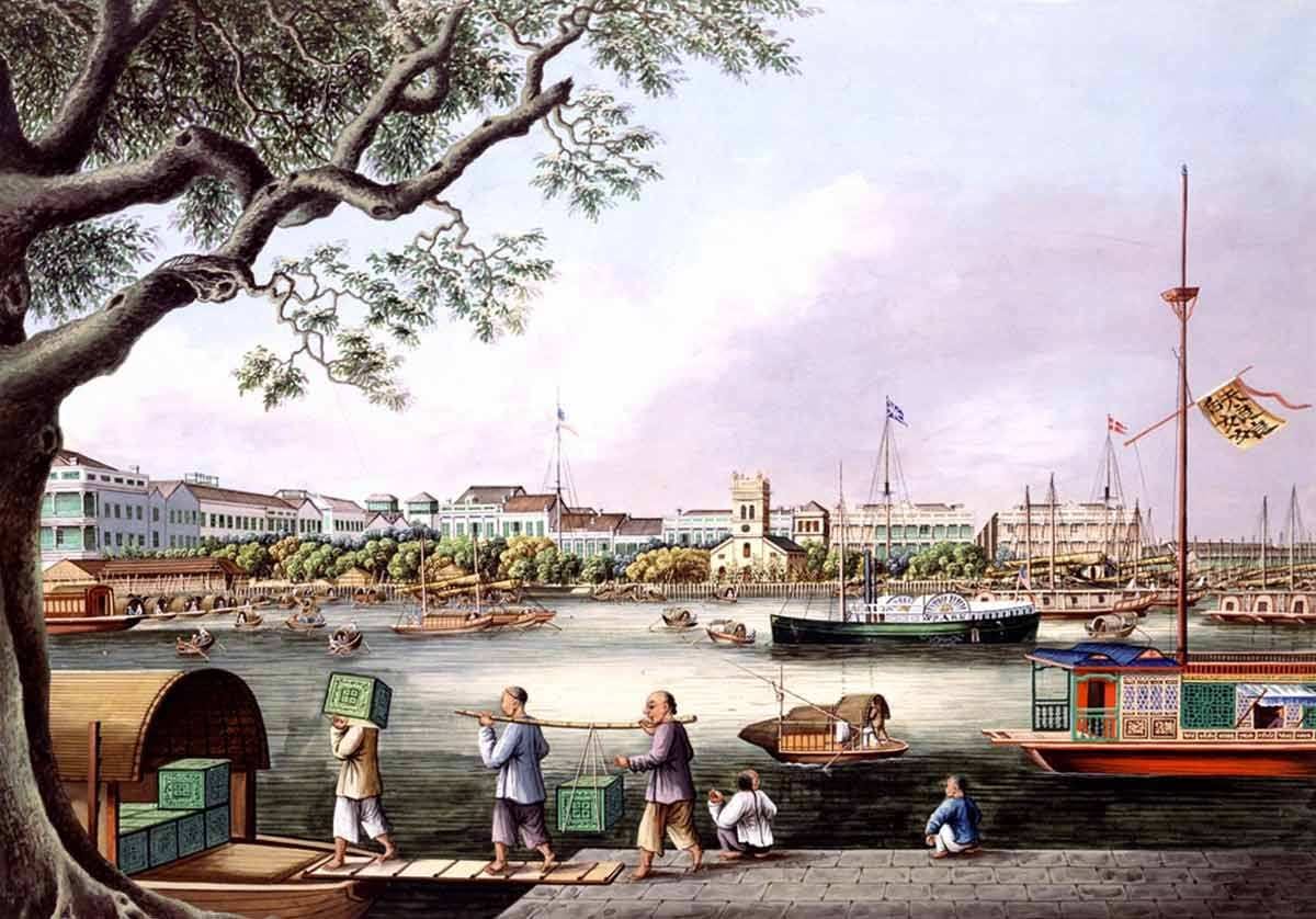 Loading tea for Europe at Canton, near Honam Island 1852