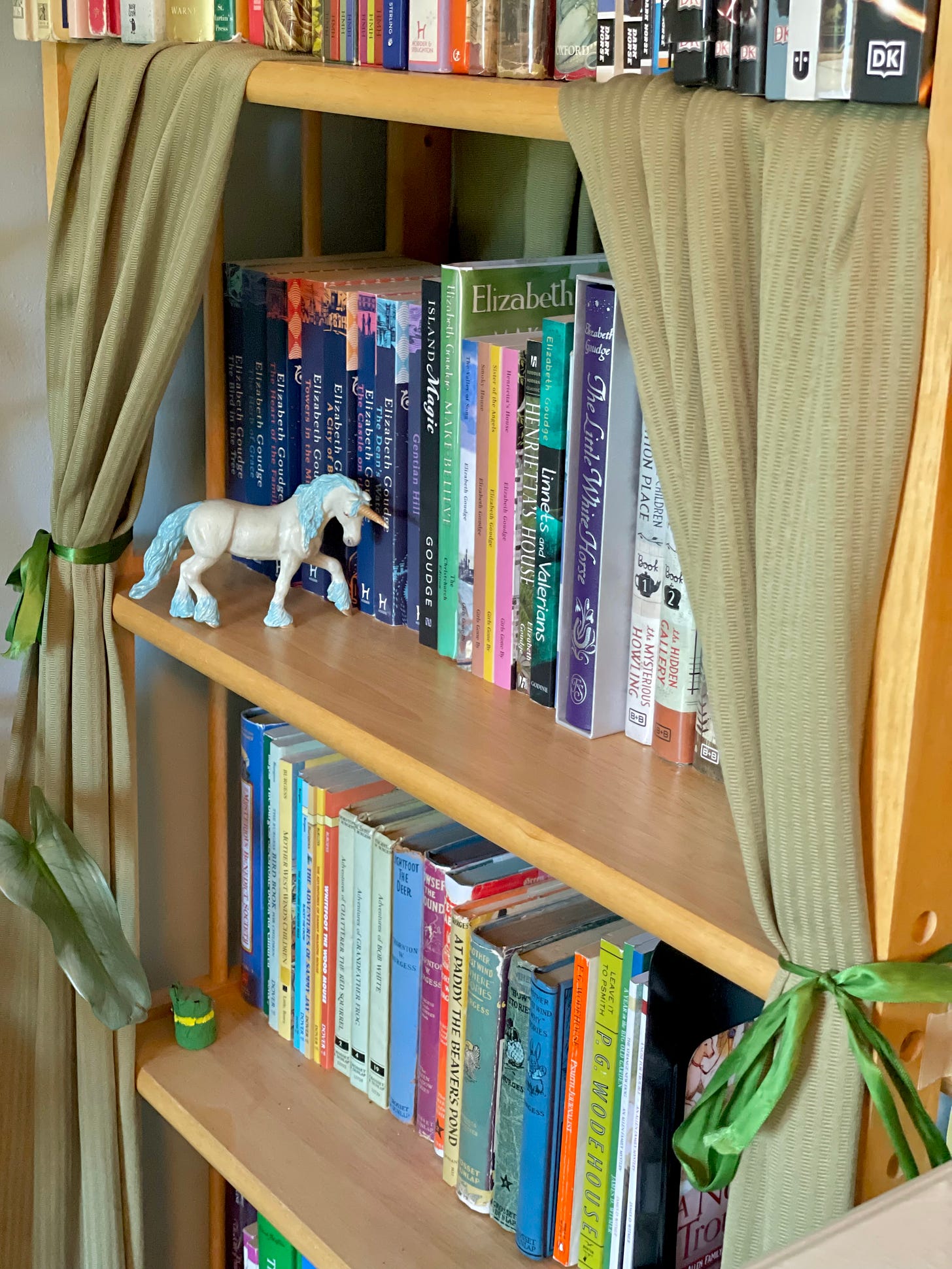 Anna’s bookshelf includes a large collection of vintage Thornton Burgess, Mary Rose Wood’s Children of Ashton Place, and quite a number of fairytales.