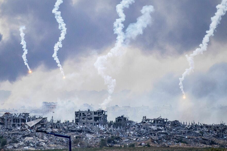 Smoke billows after an Israeli strike on north Gaza on November 22, 2023. Israel says it is using artificial intelligence to find targets.