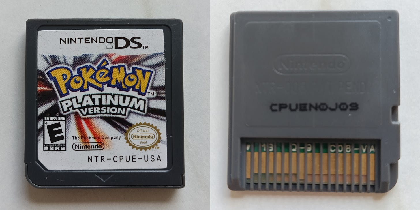 A fake Pokémon Platinum cartridge (Photo credit: Rosie Kenworthy)
