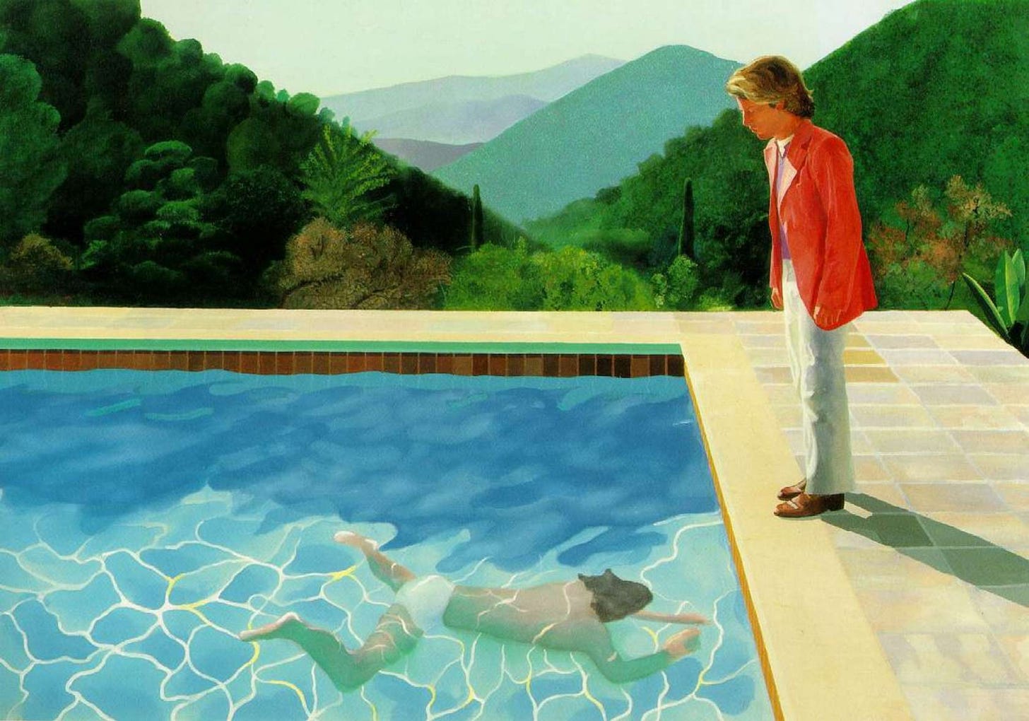 David Hockney Portrait of an artist (Pool with two figures), 1972, 214×305  cm: Descrizione dell'opera | Arthive