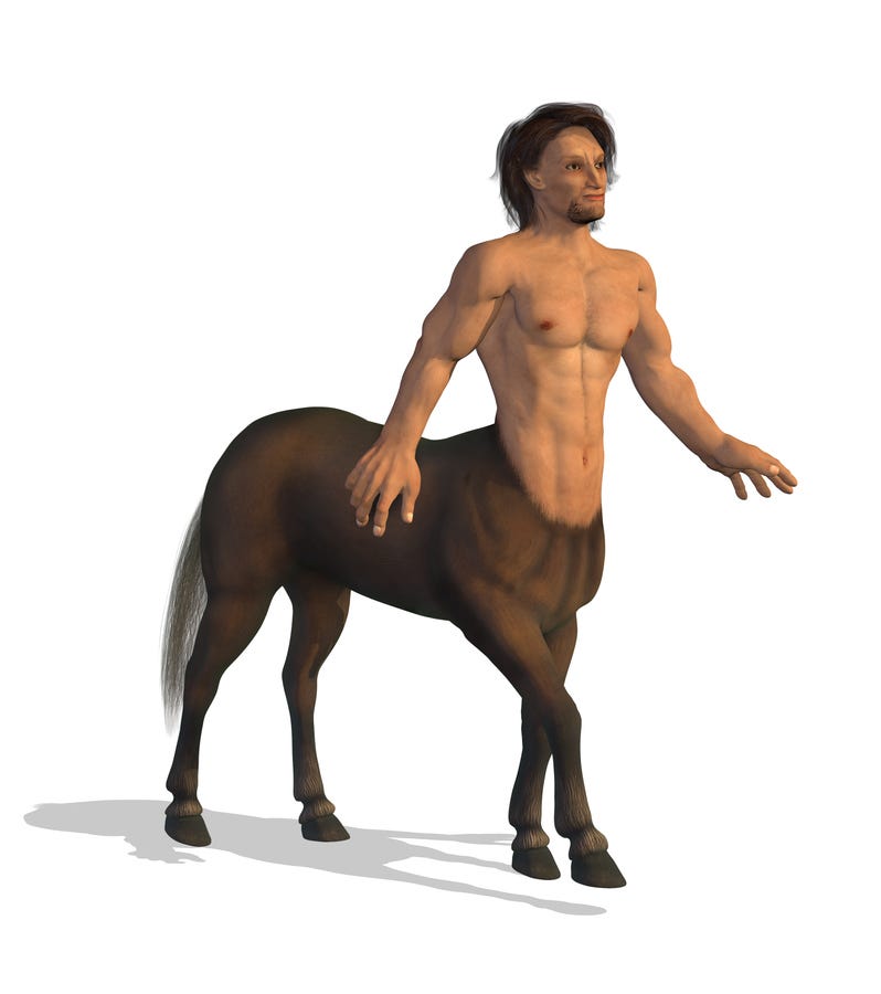 A person with a centaur

Description automatically generated