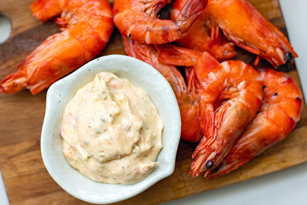 cooked shrimp with aioli