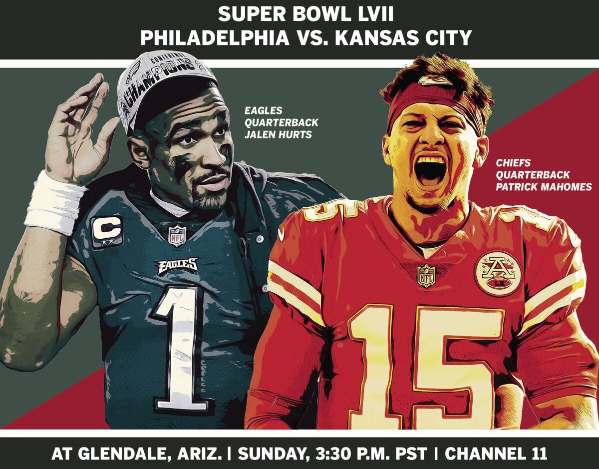 A monumental moment': Jalen Hurts and Patrick Mahomes set to make Super  Bowl history - Los Angeles Times