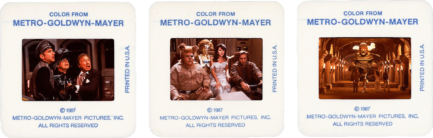 SPACEBALLS slides; courtesy of Metro-Goldwyn-Mayer, Photos by Peter Sorel.