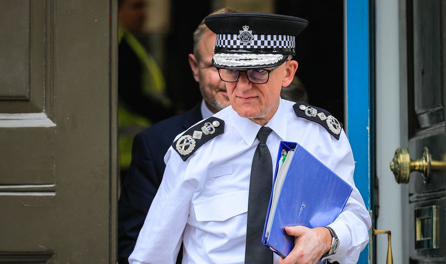 Met police commissioner Mark Rowley leaves a COBRA meeting on Gaza. (Photo: Karl Edler / Alamy)
