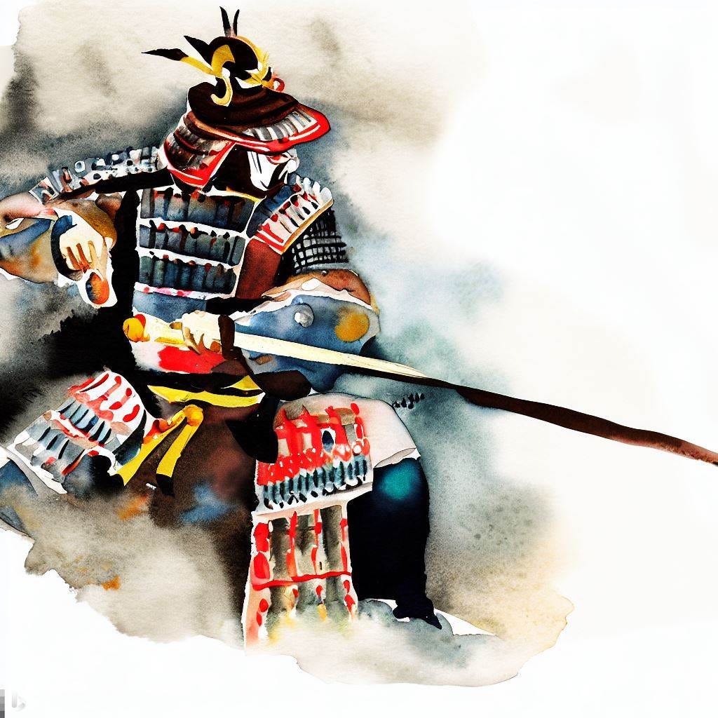 a Japanese water color of a samurai