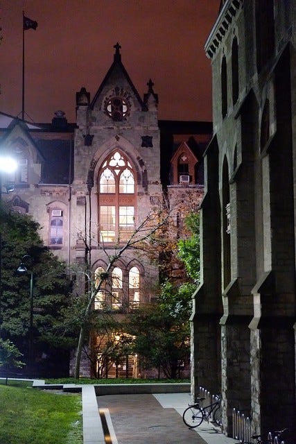 The Penn campus at night