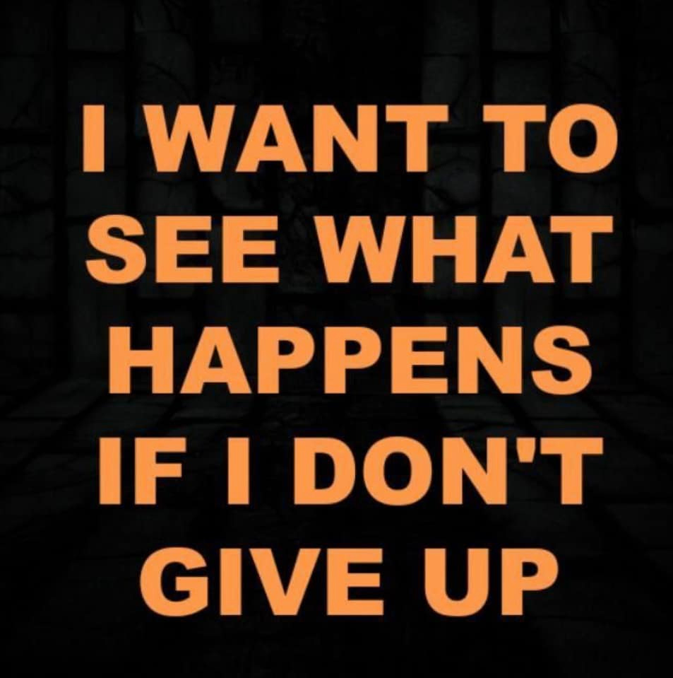 May be an image of text that says 'I WANT TO SEE WHAT HAPPENS IF I DON'T GIVE UP'