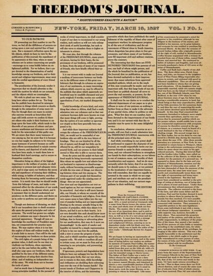 Freedom's Journal, Vol. 1 No. 1, March 16, 1827