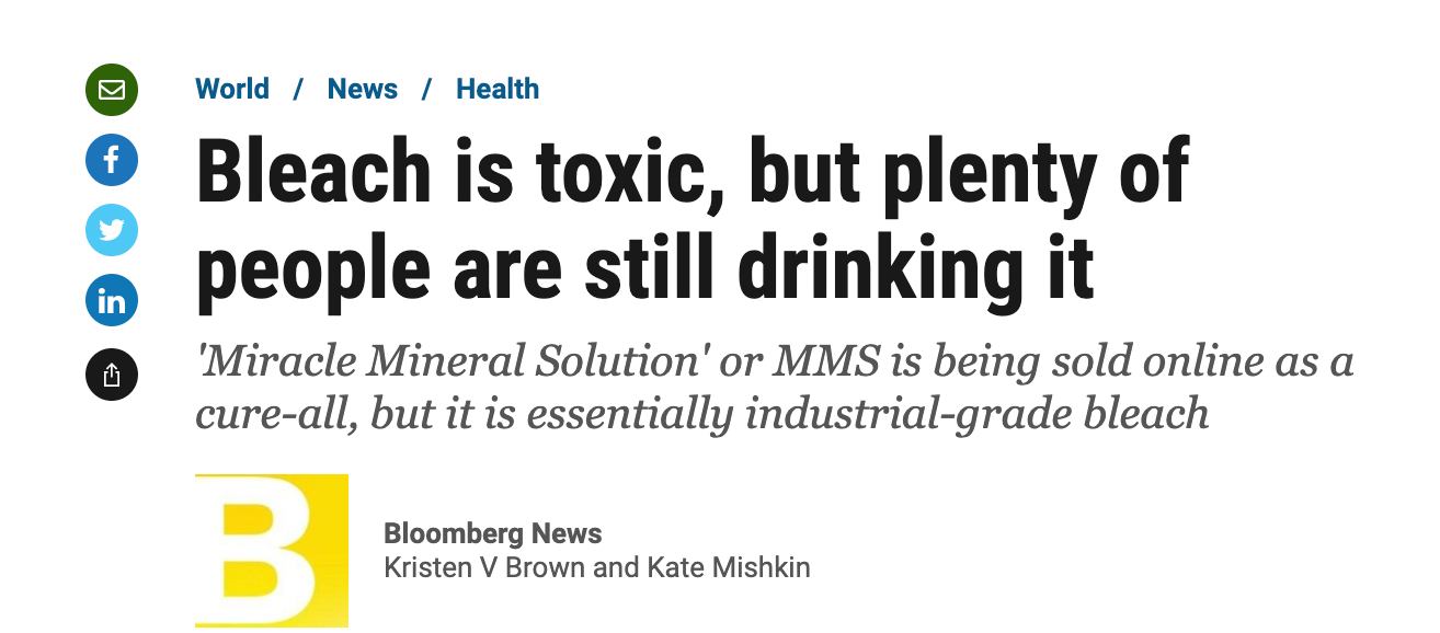 News story: Bleach is toxic, but people are still drinking it