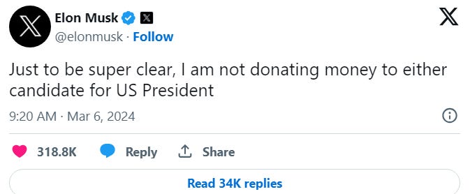 Just to be super clear, I am not donating money to either candidate for US President