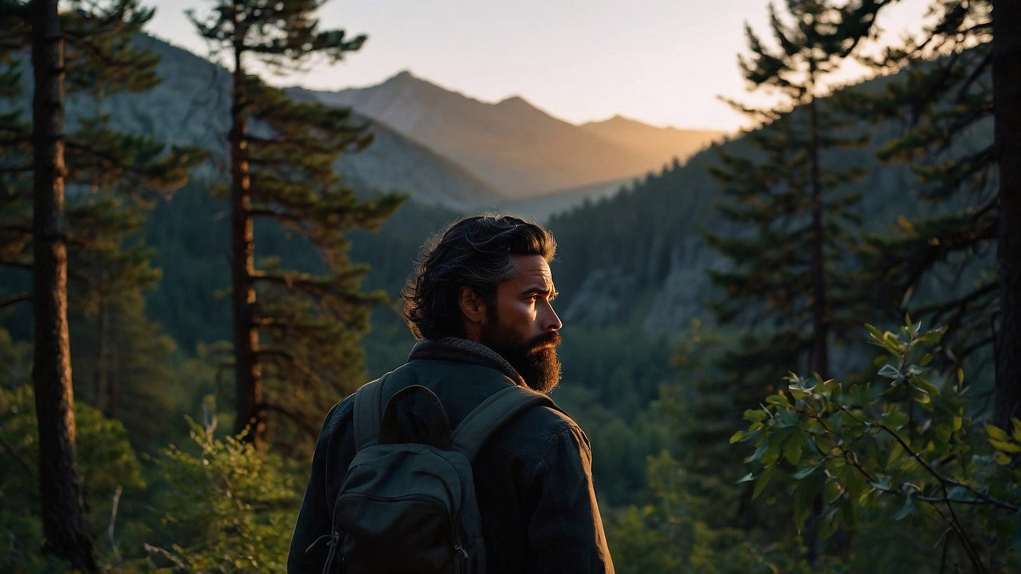 Drake the werewolf in the forest at sunset