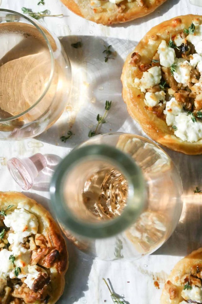 rosé and goat cheese tarts