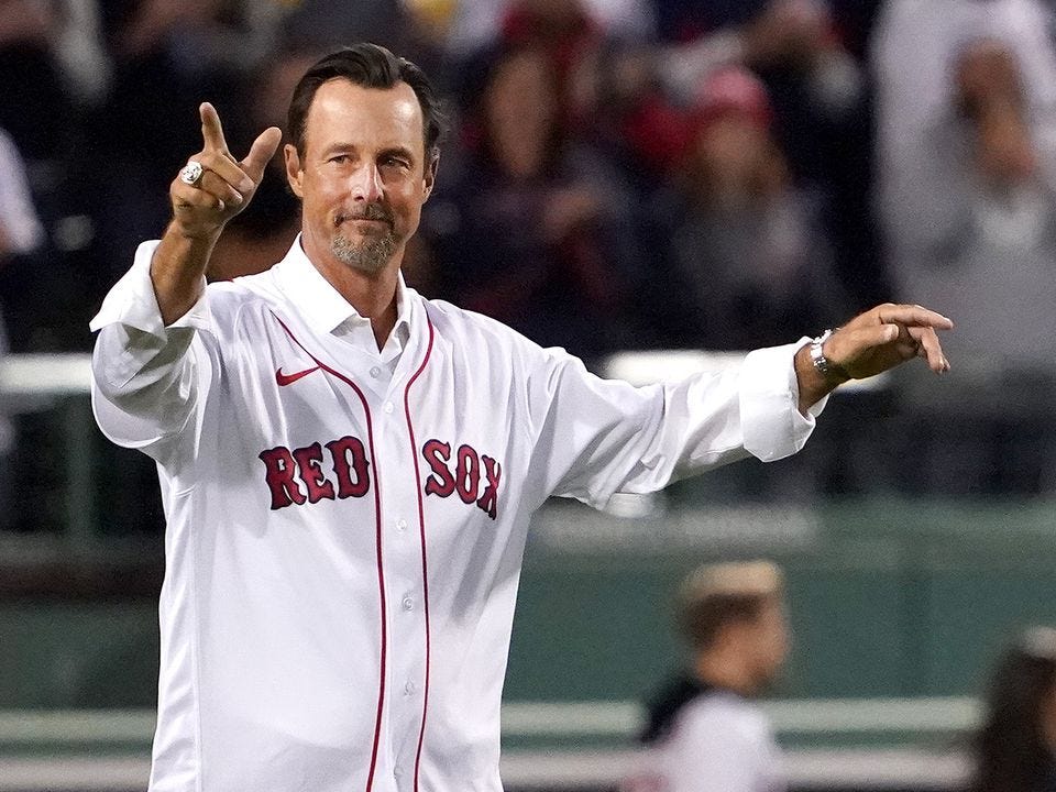 Tim Wakefield played 17 seasons for the Red Sox and recorded 186 wins for them.