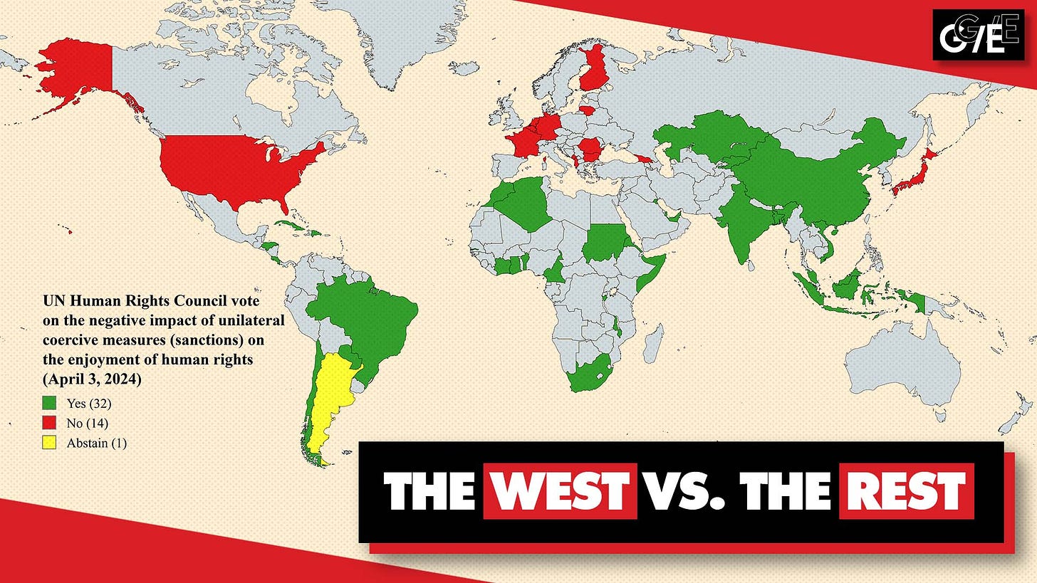 UN vote map sanctions unilateral coercive measures West rest