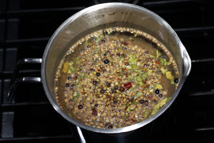 Place the brining ingredients into a large pot with 8 cups (1/2 gallon) water and boil.