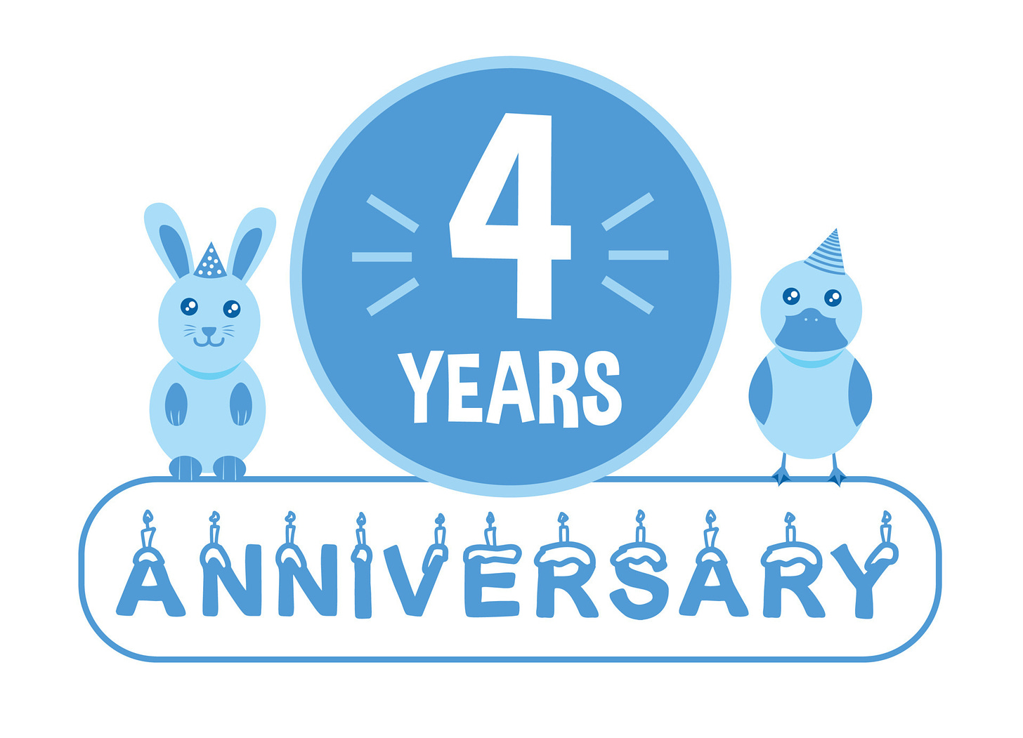 4th birthday. Four years anniversary celebration banner with blue ...