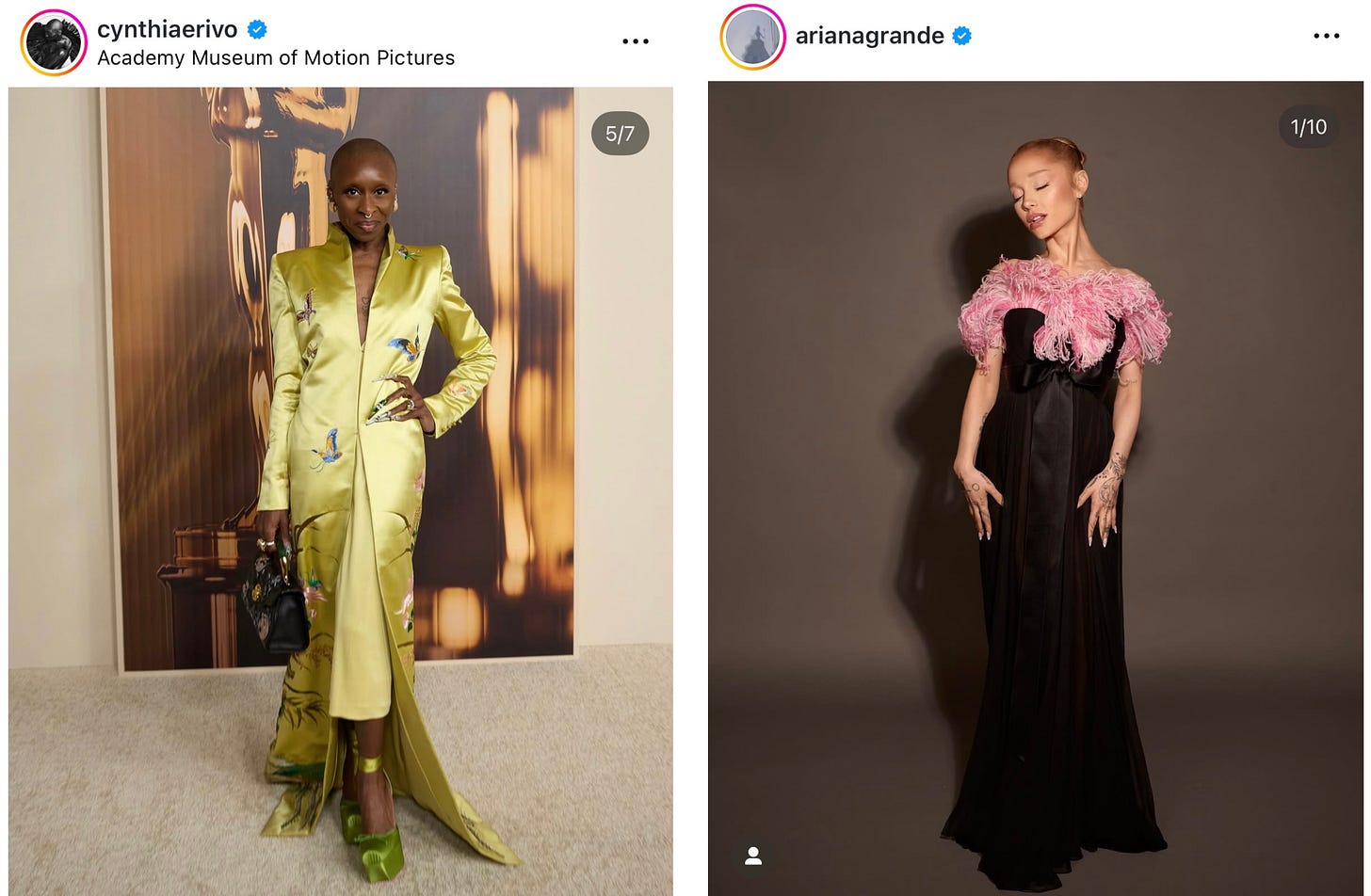 Cynthia Erivo in Givenchy and Ariana Grande in YSL