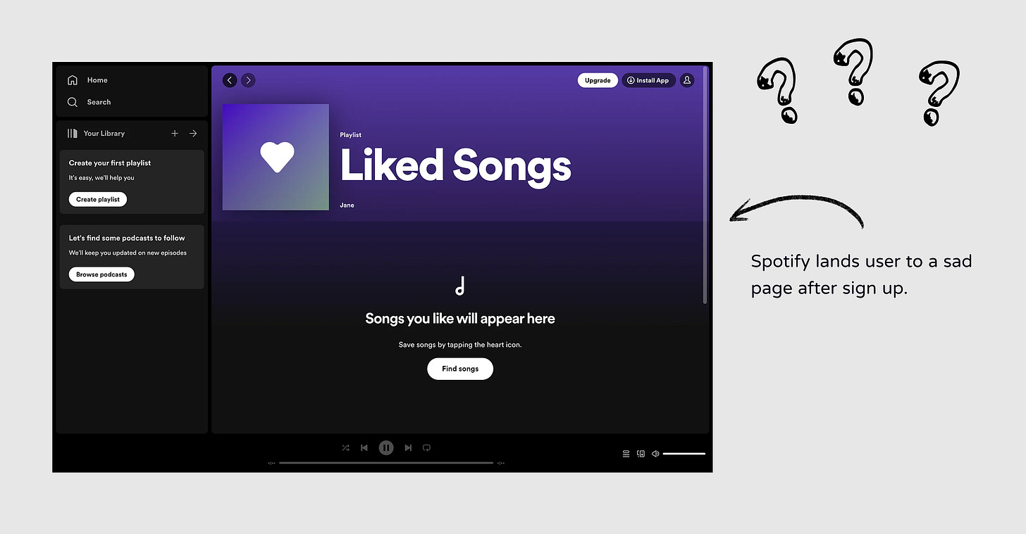 Spotify lands users on a sad page after signing up