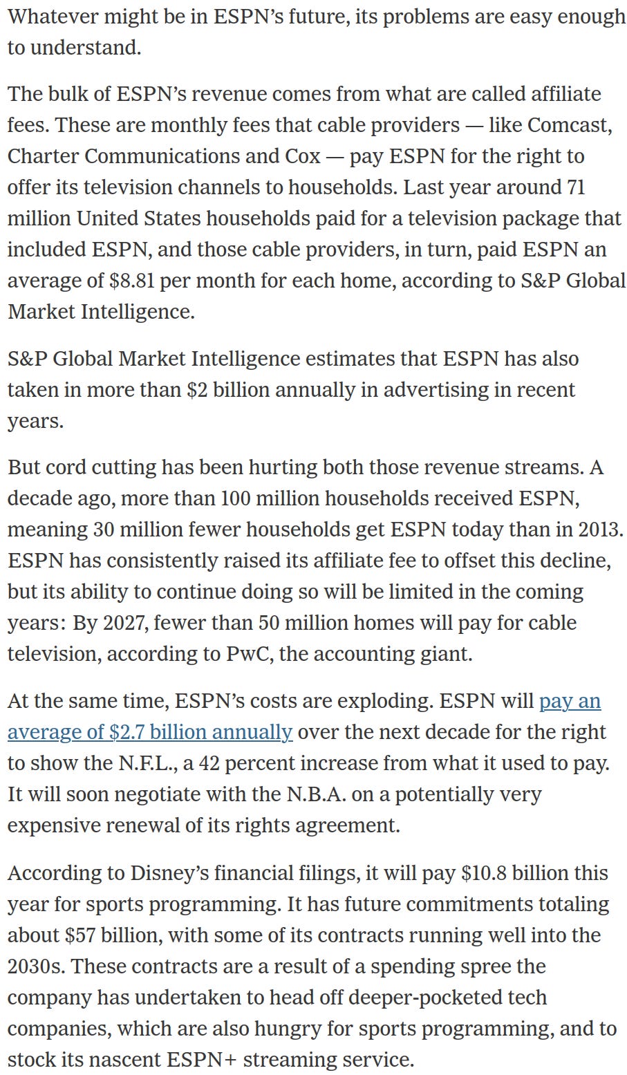 New York Times ESPN Finances