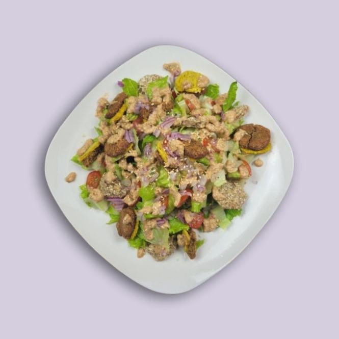 WFPB Ultimate Fast Food Cheeseburger Salad composed salad