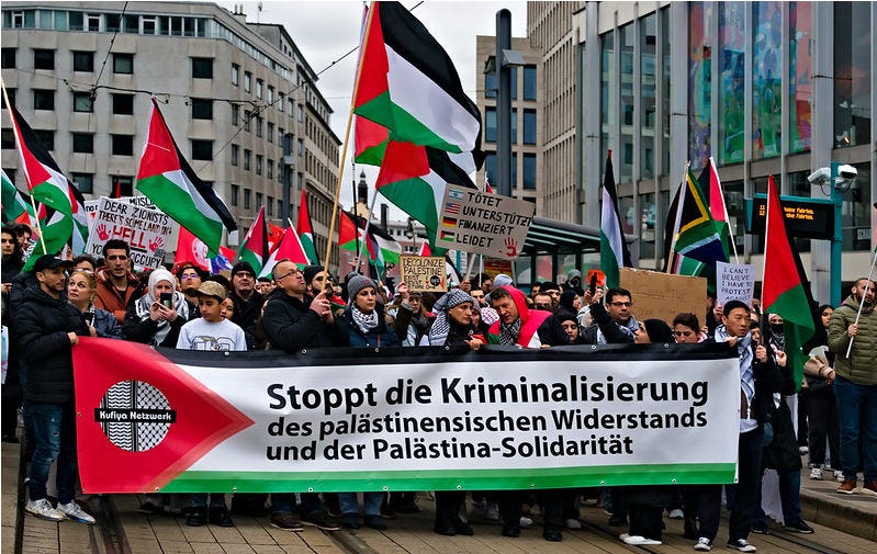 Demonstration of Palestinians against Israel, Frankfurt 03.02.2024 Frankfurt, Willy-Brandt-Platz. With a sign that reads: 