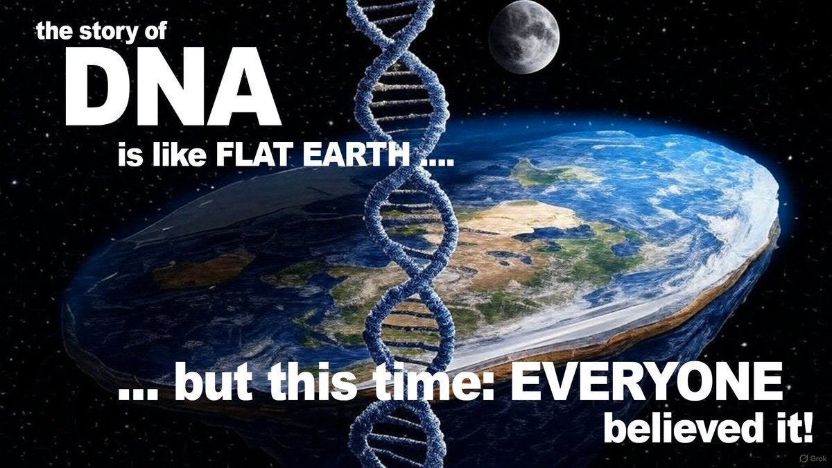 Ist möglicherweise ein Bild von Text „the story of DNA is like FLAT islikeFLATEARTH EARTH ...but this time: EVERYONE believed it!“